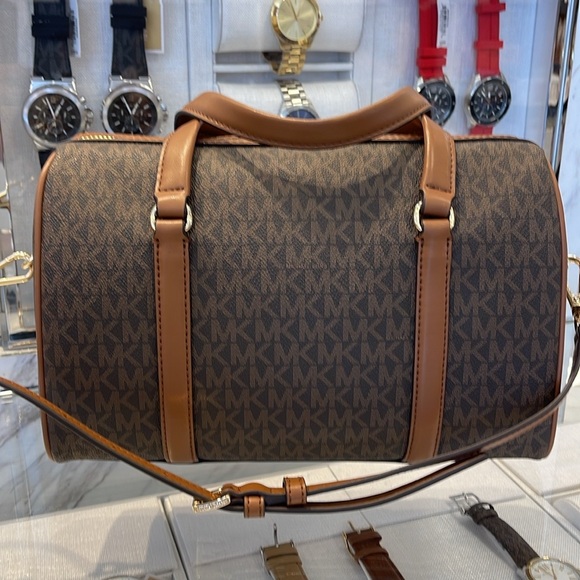 MICHAEL KORS JST TRAVEL MEDIUM DUFFLE SATCHEL SHOULDER CROSSBODY BAG MK BROWN - Picture 13 of 16